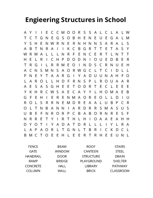 Engieering Structures in School Crossword Puzzle