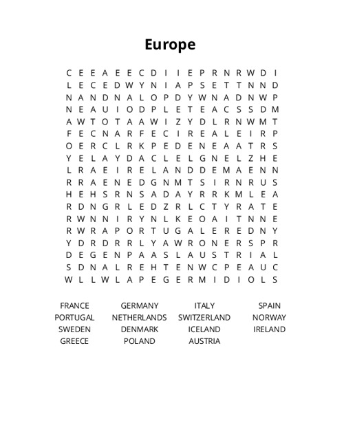 Europe Crossword Puzzle