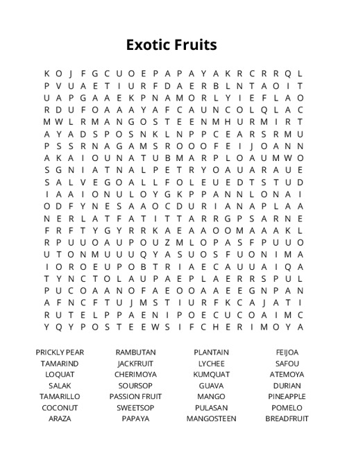 Exotic Fruits Crossword Puzzle