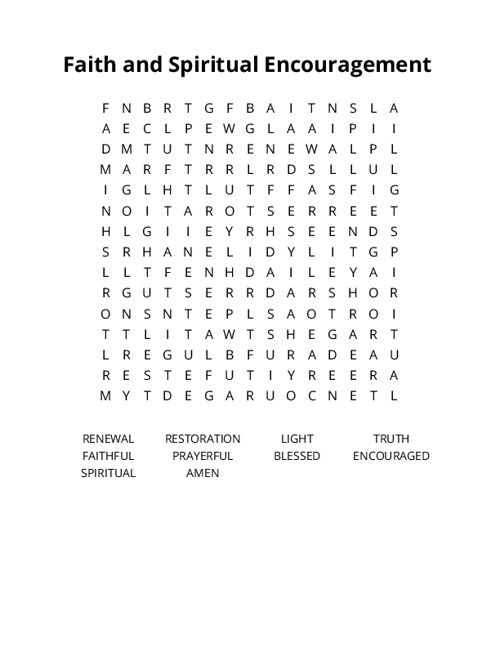 Faith and Spiritual Encouragement Crossword Puzzle