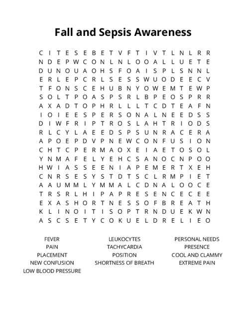 Fall and Sepsis Awareness Crossword Puzzle