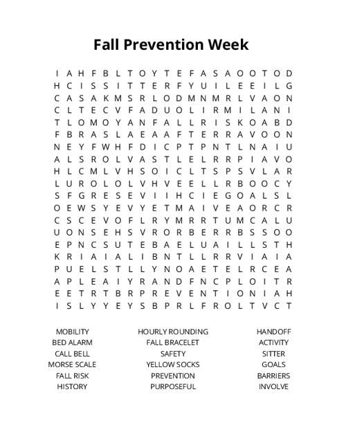 Fall Prevention Week Word Search Puzzle