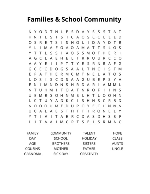 Families & School Community Crossword Puzzle