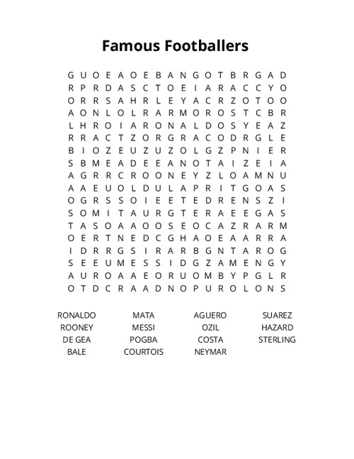 Famous Footballers Word Search Puzzle