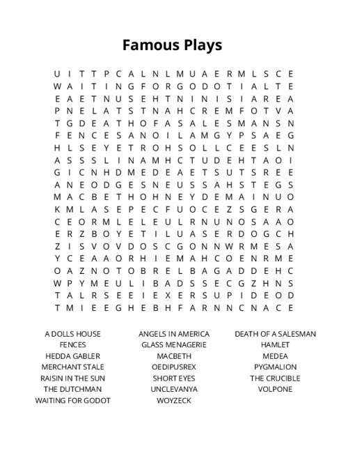 Famous Plays Crossword Puzzle