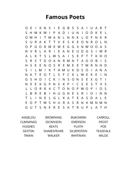Famous Poets Crossword Puzzle