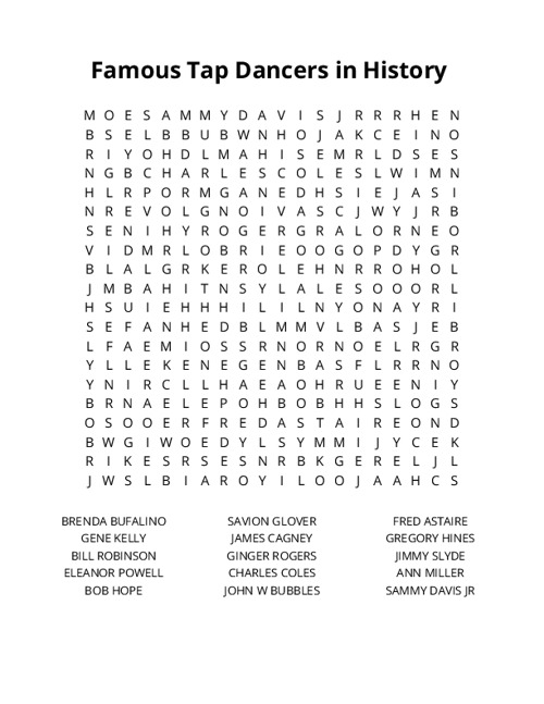 Famous Tap Dancers in History Crossword Puzzle