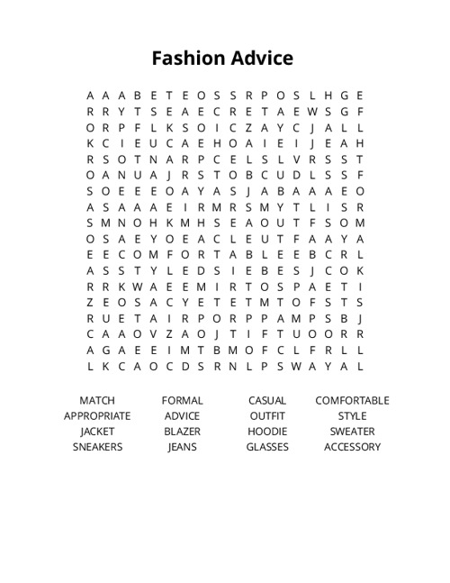 Fashion Advice Word Search Puzzle