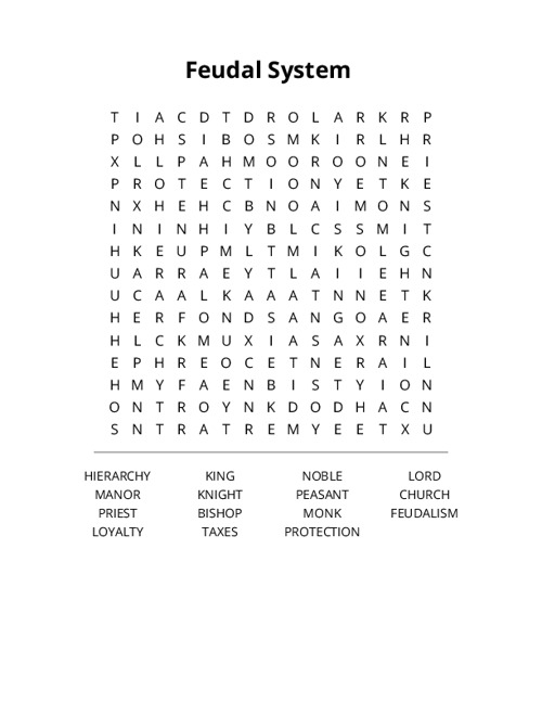 Feudal System Crossword Puzzle