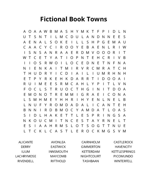 Fictional Book Towns Crossword Puzzle