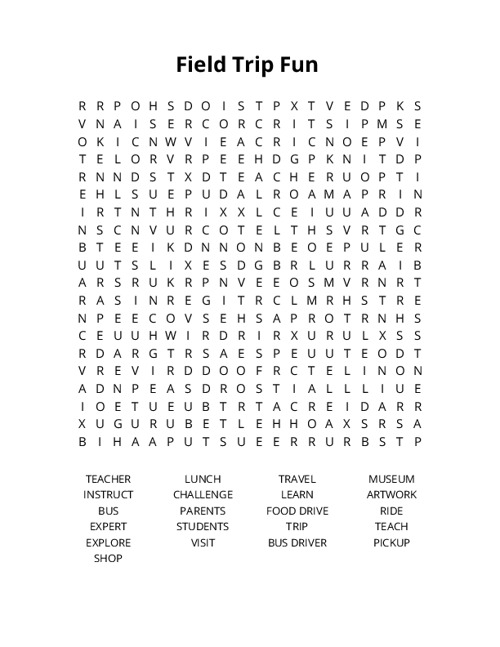 Field Trip Fun Word Search Puzzle