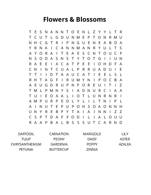 Flowers & Blossoms  Word Search Puzzle