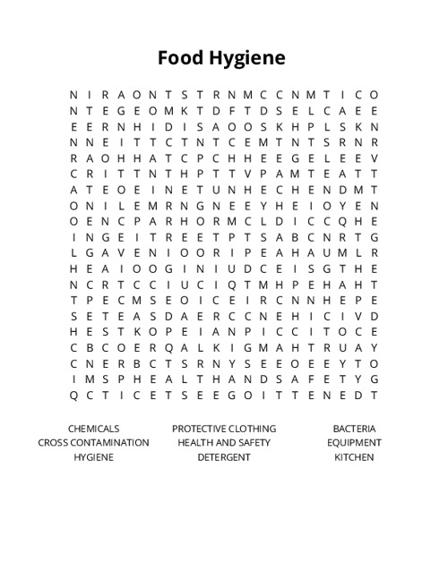 Food Hygiene Crossword Puzzle