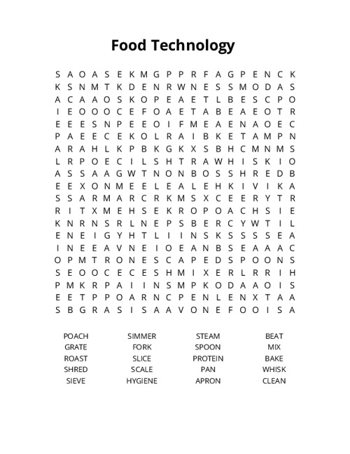 Food Technology  Word Search Puzzle