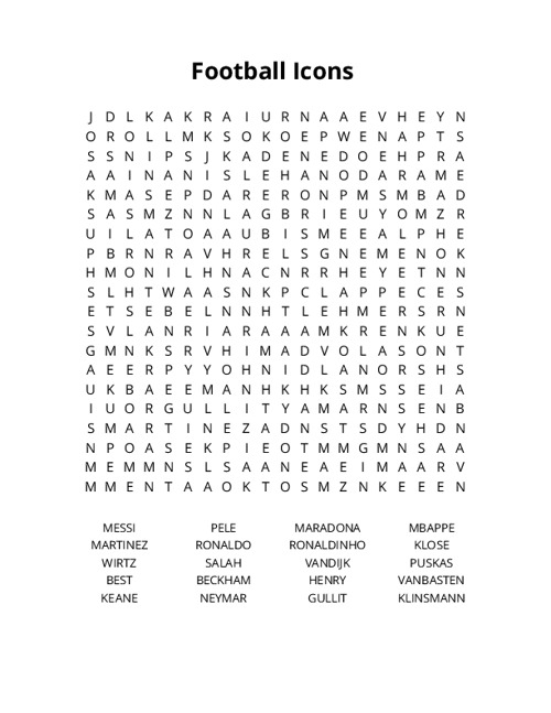 Football Icons Crossword Puzzle