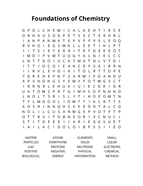 Foundations of Chemistry Crossword Puzzle