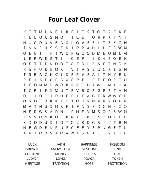 Four Leaf Clover Crossword Puzzle