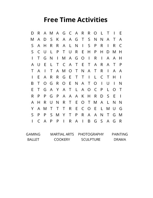 Free Time Activities Crossword Puzzle