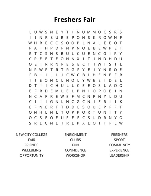 Freshers Fair Crossword Puzzle