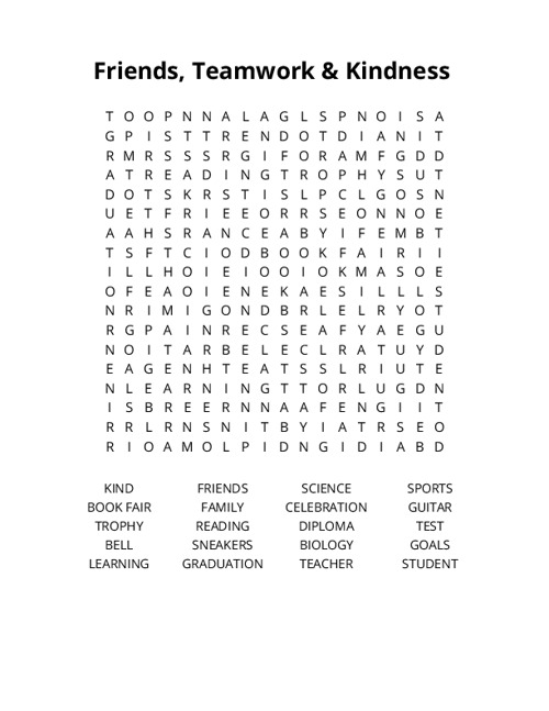Friends, Teamwork & Kindness Crossword Puzzle
