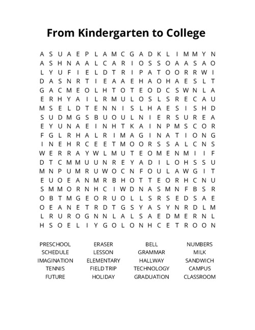 From Kindergarten to College Crossword Puzzle