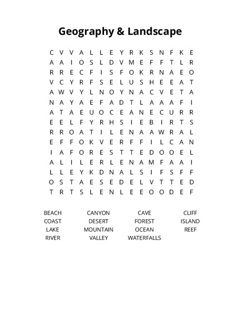 Geography & Landscape Crossword Puzzle