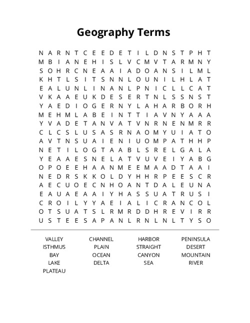 Geography Terms Crossword Puzzle