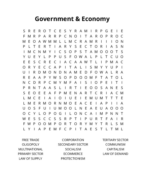 Government & Economy  Word Search Puzzle