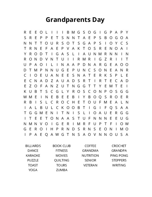 Grandparents Day Crossword Puzzle