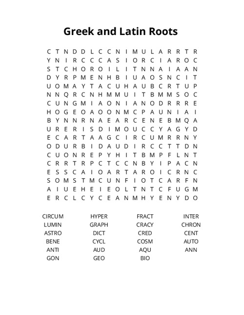 Greek and Latin Roots Crossword Puzzle