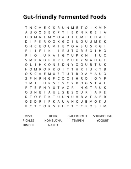 Gut-friendly Fermented Foods Crossword Puzzle