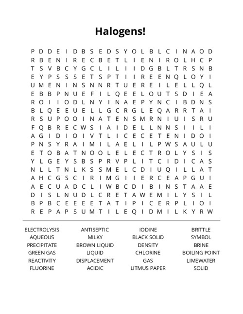 Halogens! Crossword Puzzle