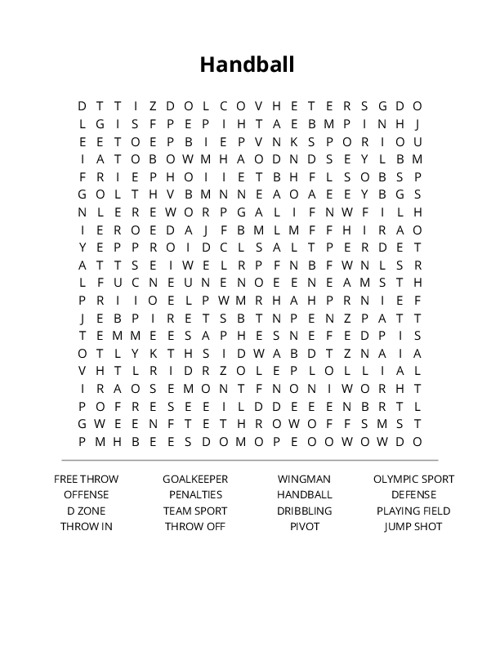 Handball Word Search Puzzle