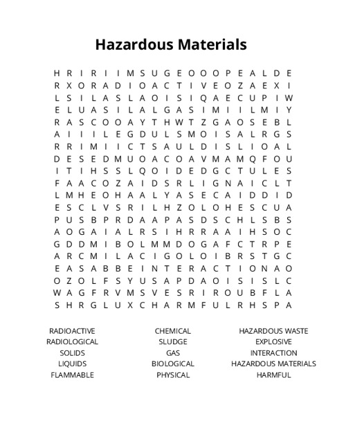 Hazardous Materials Crossword Puzzle