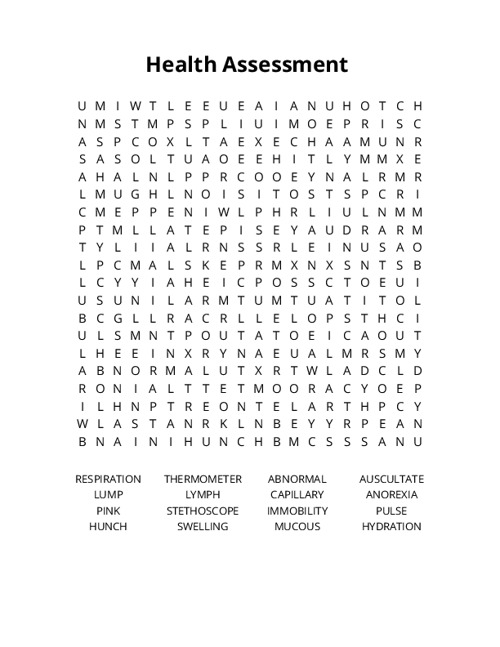 Health Assessment  Word Search Puzzle