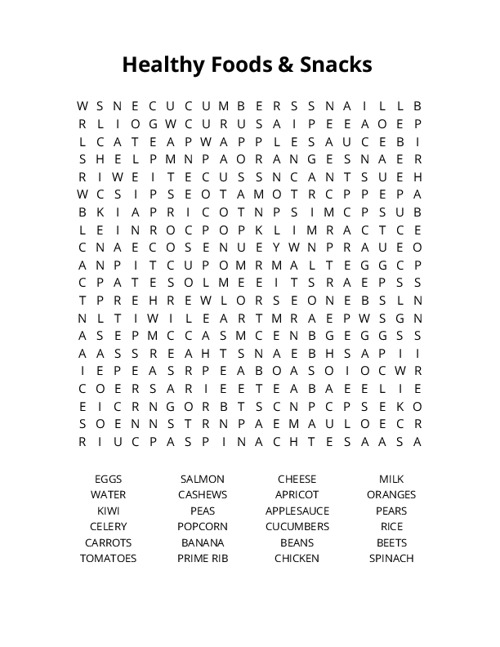 Healthy Foods & Snacks Crossword Puzzle