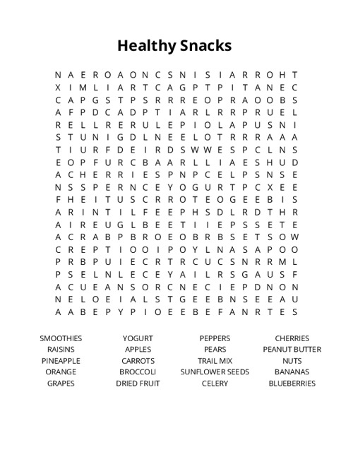 Healthy Snacks Crossword Puzzle