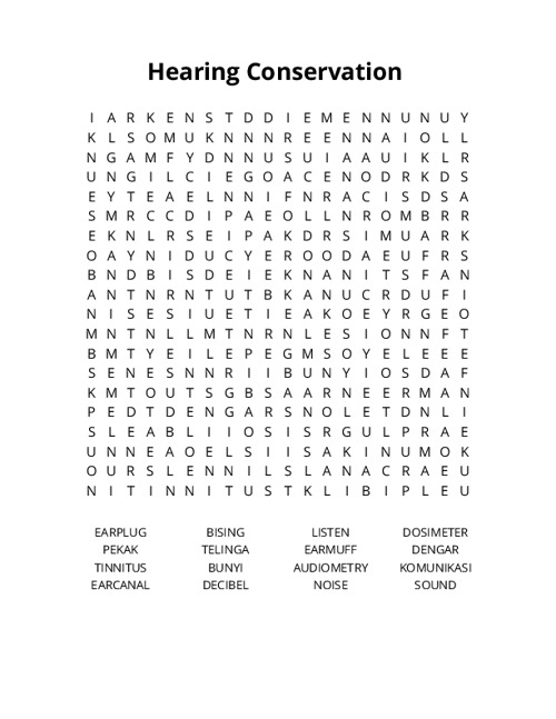 Hearing Conservation Crossword Puzzle