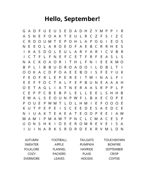Hello, September! Crossword Puzzle