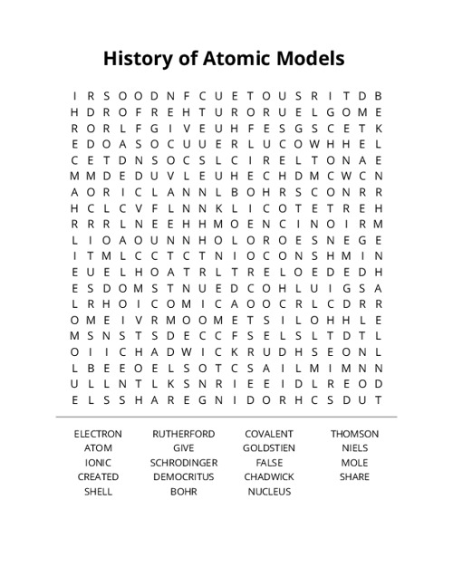 History of Atomic Models Crossword Puzzle