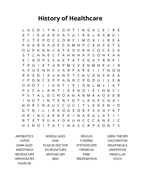 History of Healthcare Crossword Puzzle