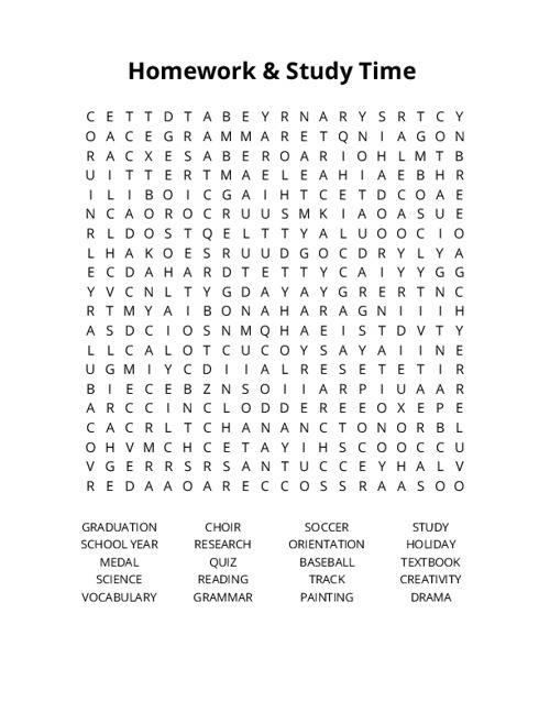 Homework & Study Time Crossword Puzzle