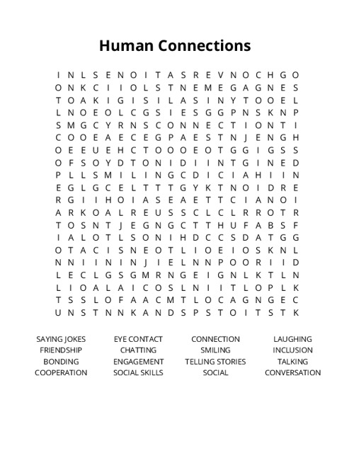 Human Connections  Word Search Puzzle