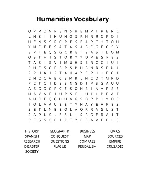 Humanities Vocabulary Word Search Puzzle
