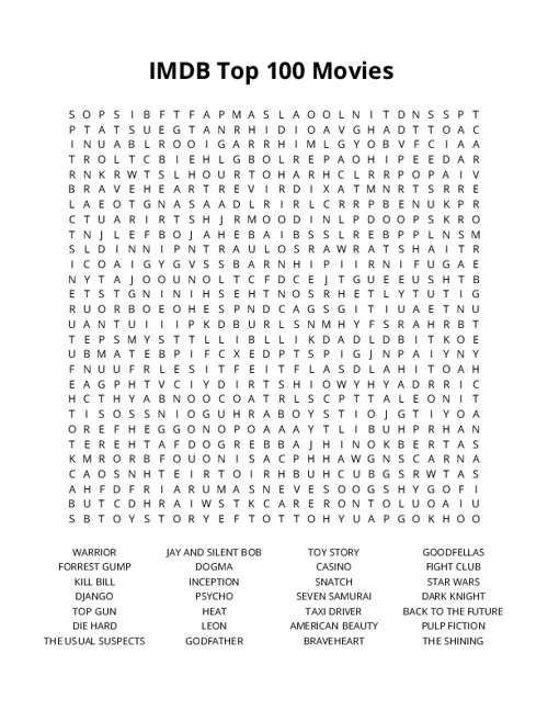 IMDB Top 100 Movies Crossword Puzzle