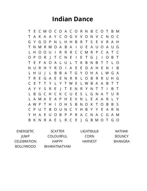 Indian Dance Crossword Puzzle