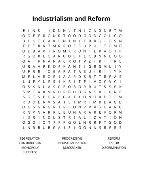 Industrialism and Reform Crossword Puzzle