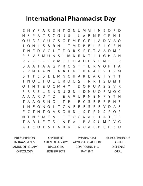 International Pharmacist Day Crossword Puzzle