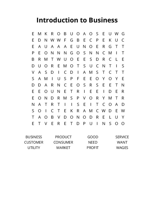 Introduction to Business Crossword Puzzle