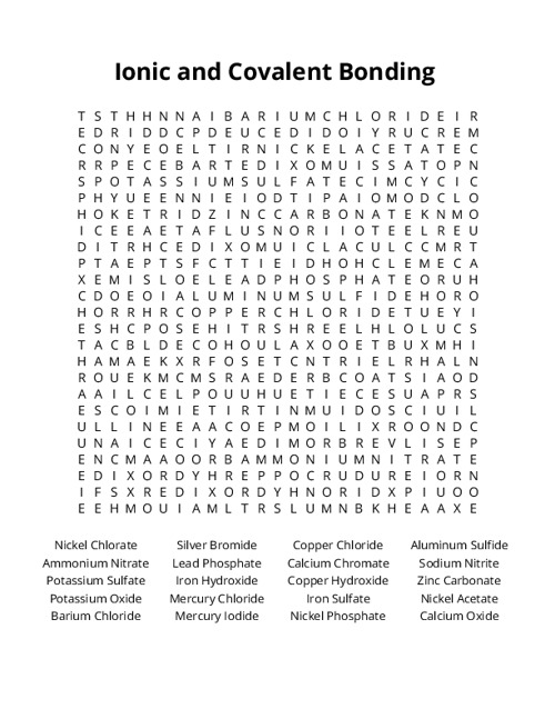 Ionic and Covalent Bonding Crossword Puzzle
